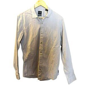Armani Exchange Gray Striped Snap-Front Stretch Slim-Fit Shirt Men’s Button Down